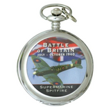 Ravel Picture Pocket Watch with Super Marine Spitfire Design, Chain & Tin Presentation Box – Silver