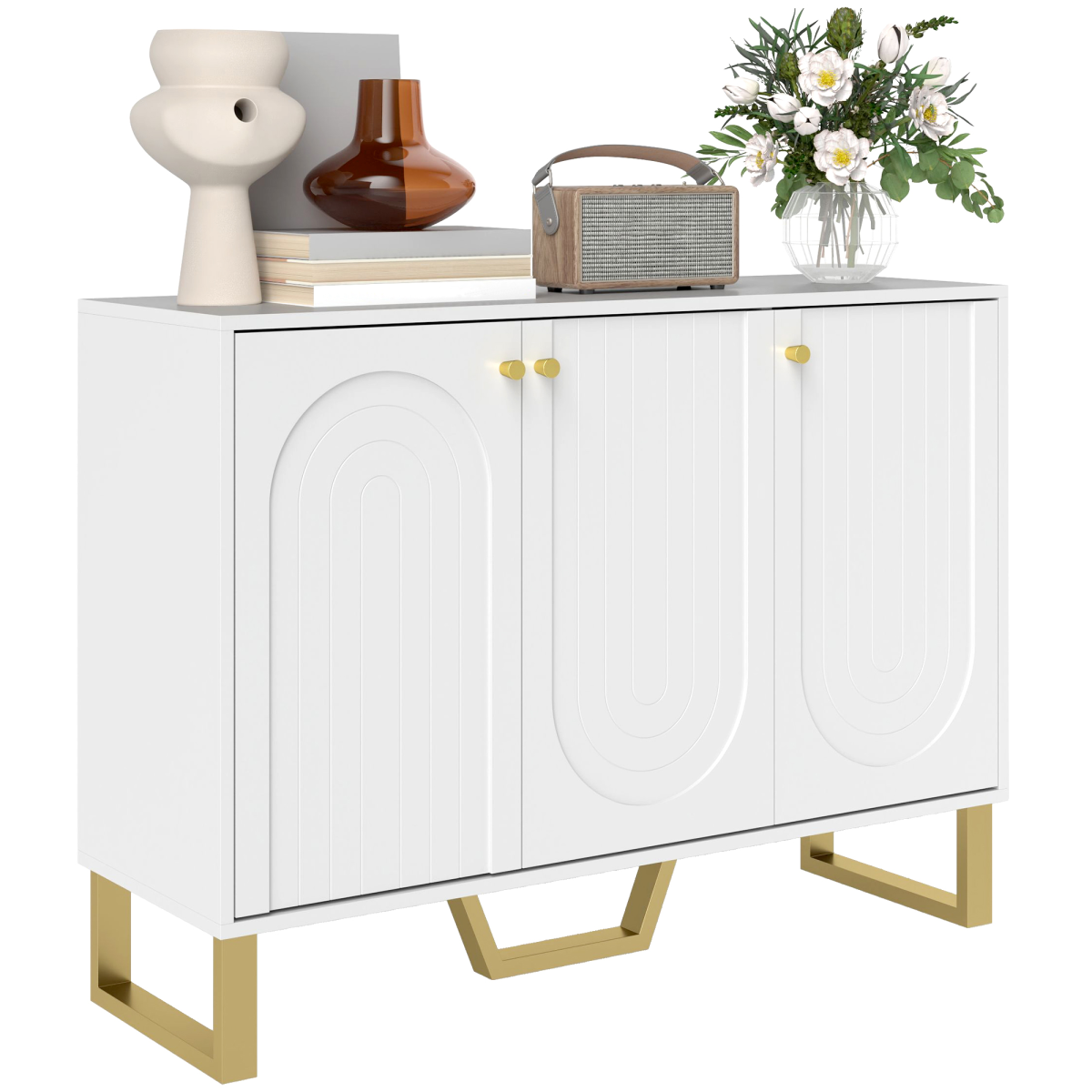 HOMCOM Living Room Sideboard with Doors & Three-Level Adjustable Shelves – Storage Cabinet, White