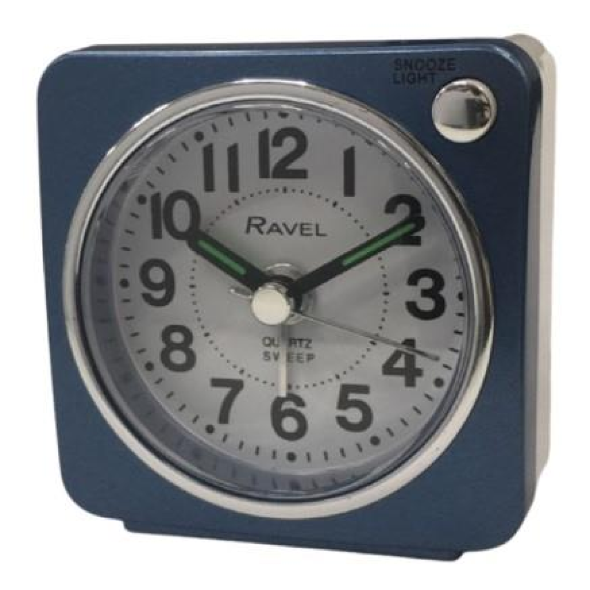 Ravel Mini Bedside Alarm Clock with Silent Sweep Second Hand, Snooze & Light – Quartz Movement, Blue, RC018.6