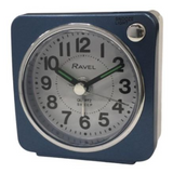 Ravel Mini Bedside Alarm Clock with Silent Sweep Second Hand, Snooze & Light – Quartz Movement, Blue, RC018.6