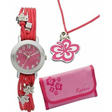 Kahuna Girls Wallet, Necklace and Watch Gift Set AKKS-0003F – Stainless Steel Quartz Watch, Red Strap