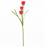 Leaf Artificial Tulip Stems with Three Silk Flowers & Wired Stalks, Pack of 6 – 80cm Realistic Floral Decor, Red