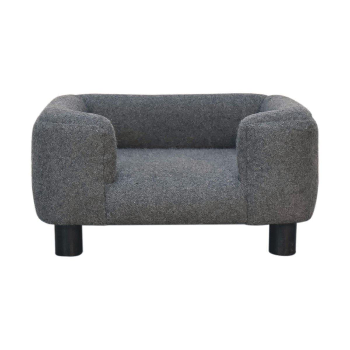 Artisan Furniture Mini Pet Sofa Bed in Solid Wood with Grey Tweed Upholstery – Padded Cushions for Small Pets