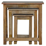 Artisan Furniture Country Solid Wood Stool Set of 3 – Hand Distressed Space-Saving Stools & Side Tables, Beige
