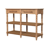Artisan Furniture Solid Wood Savoy Bobbin Console Table with Jute Shelves & 2 Drawers – Hallway, Beige