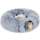 PawHut Donut Cat Play Tunnel Bed with Washable Cushion and Toy Ball – Foldable Pet Tunnel, Light Grey