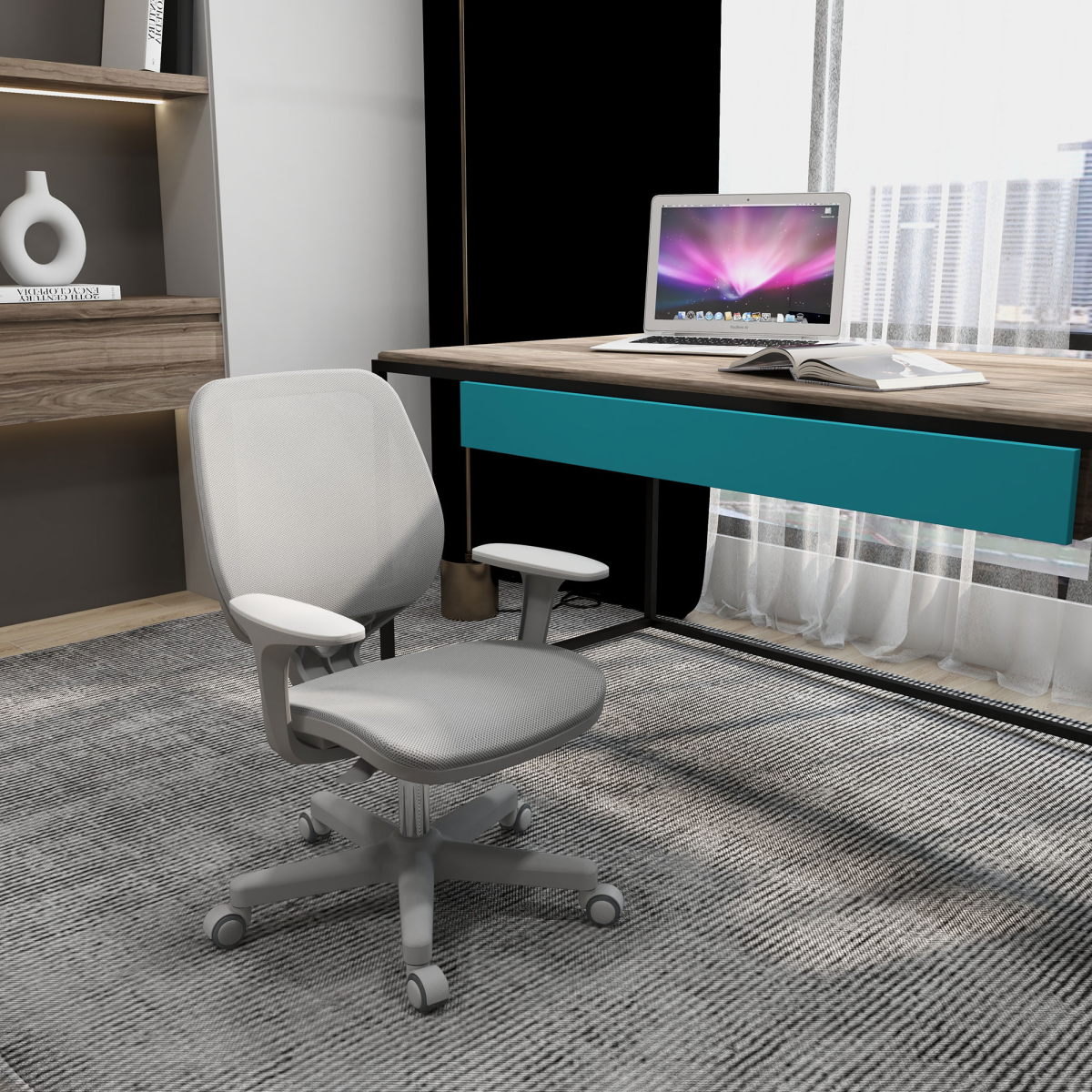 Compact Grey Mesh Desk Chair for Kids and Teens – Adjustable Swivel Study Chair