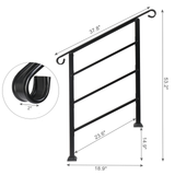 Wrought Iron Handrail for Outdoor Steps – Fits 1 to 3 Steps, Powder-Coated with Installation Kit, Black
