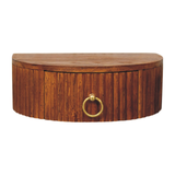 Artisan Furniture Ring Pull Wall Mounted Nightstand, 1 Drawer & Ribbed Half-Moon Form – Tiger Oak, Brown