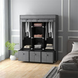 Chester Portable Wardrobe with 2 Hanging Rods, 5 Shelves & 3 Fabric Drawers – Steel Frame Clothes Storage
