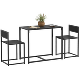 HOMCOM 3 Piece Metal Frame Dining Table & Stool Set – Compact Kitchen Dining for Two, Black