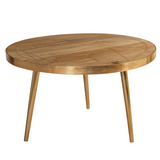 Light Gold Round Coffee Table – Solid Wood with Abstract Metal Inlay, Handcrafted Living Room Centrepiece