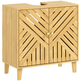 HOMCOM Bamboo Bathroom Under Sink Cabinet with Adjustable Shelf & U-Shape Cut-Out – Nordic Style, Natural