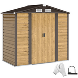 Outsunny 7 x 4ft Metal Garden Shed with Lockable Sliding Doors & Vents – Apex Roof Bike Storage, Natural
