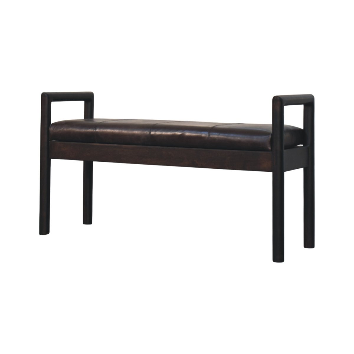 Artisan Furniture Solid Wood Gridline Bench with Black Leather Upholstery – Modern Hallway Seating, Black