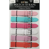 Mixed Colour Calf Leather Watch Straps with Silver Buckles, Regular Length – Card of 6