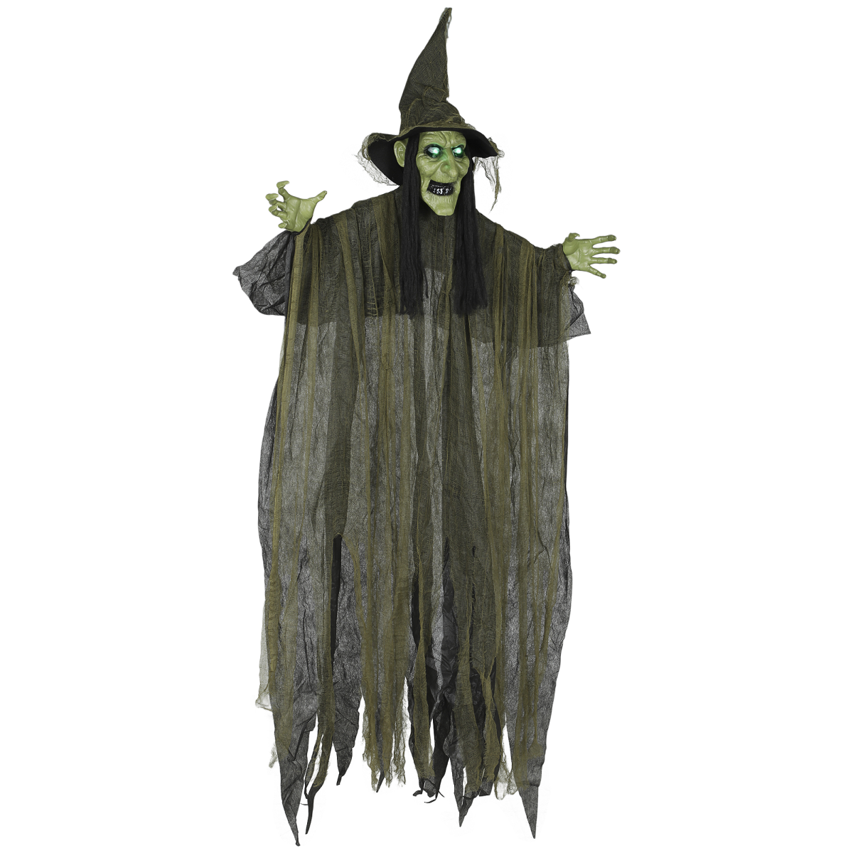 Outsunny Voice Activated Halloween Animatronic Hanging Witch – 170 cm Life-Size Decoration, Green
