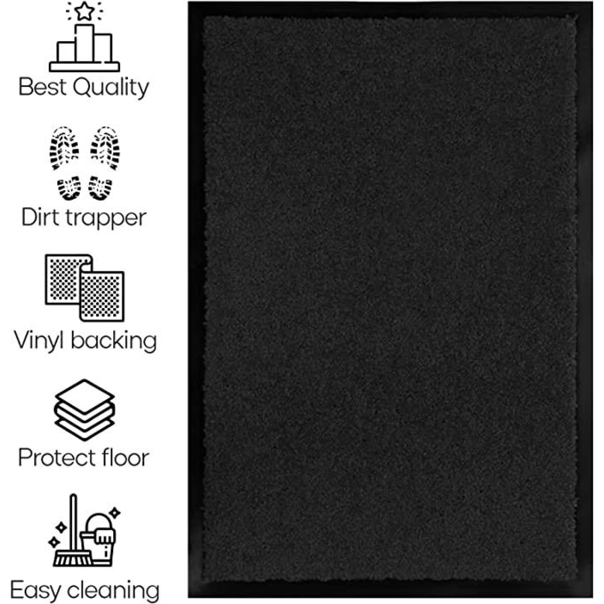 Dirt-Trapping Barrier Mat with Non-Slip Rubber Backing, 120 x 180 cm – Entrance Door Mat, Black