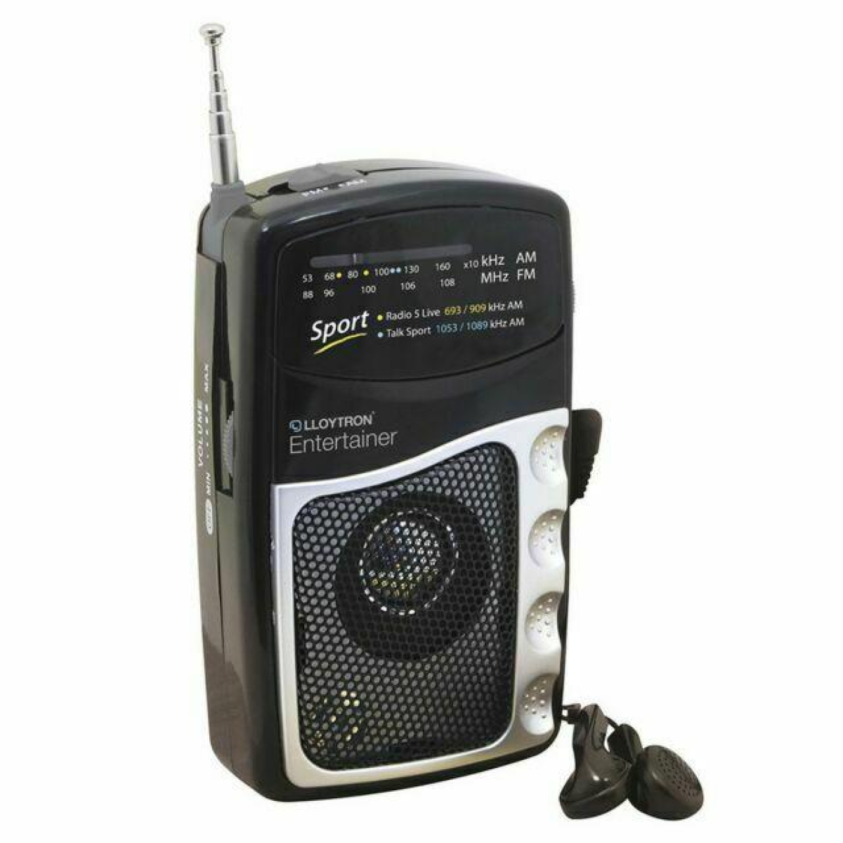 Lloytron Entertainer 2 Band Personal Sports Radio with Earphones, AM/FM & Carry Strap – N2201BK