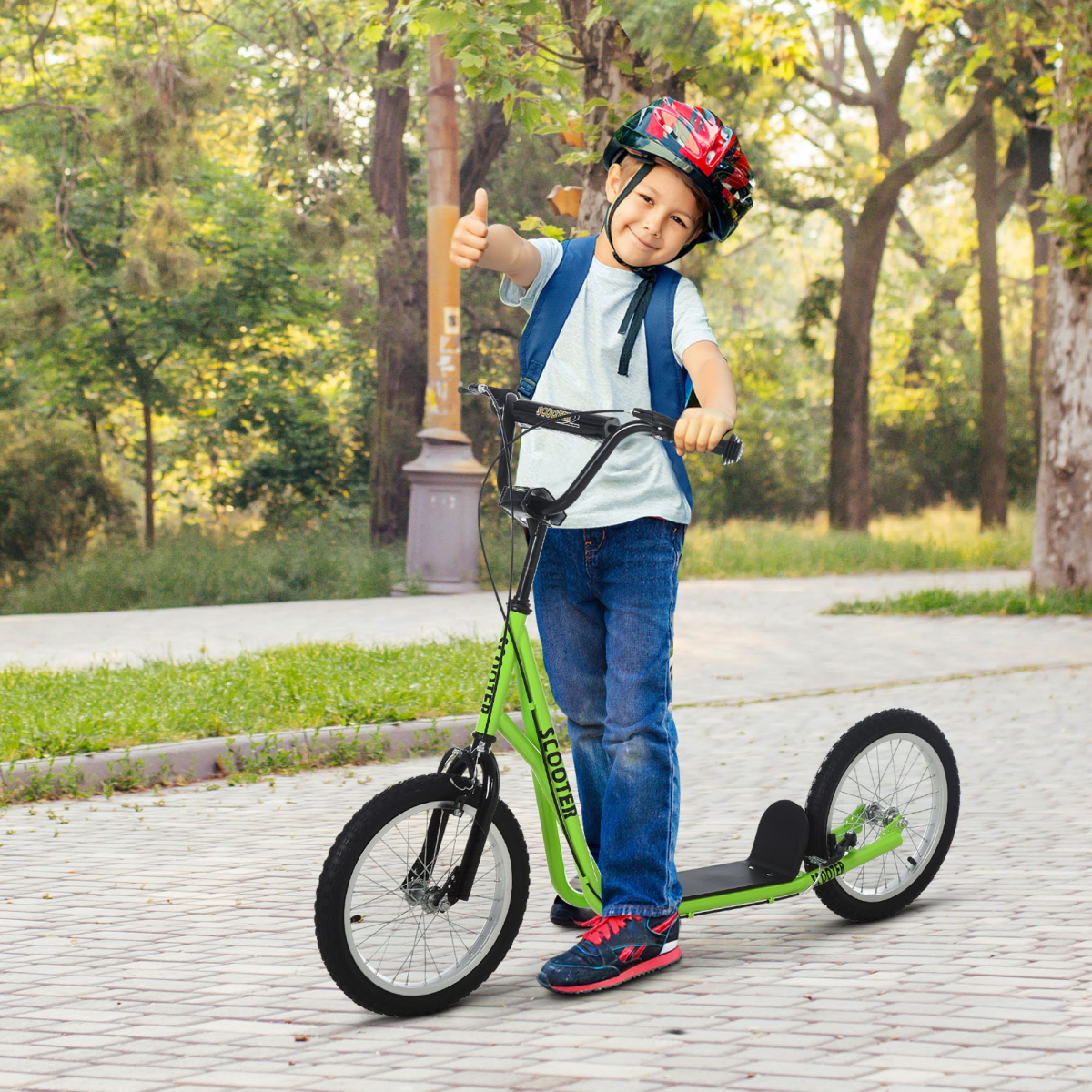 Kids Balance Scooter with Adjustable Handlebar, Anti-Slip Deck and Inflatable Wheels, Light Green
