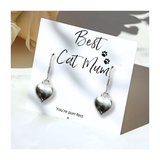 Aye Do Gifts Best Cat Mum Silver Heart Earrings with Message Card – Letter Box Friendly Gift for Cat Lovers