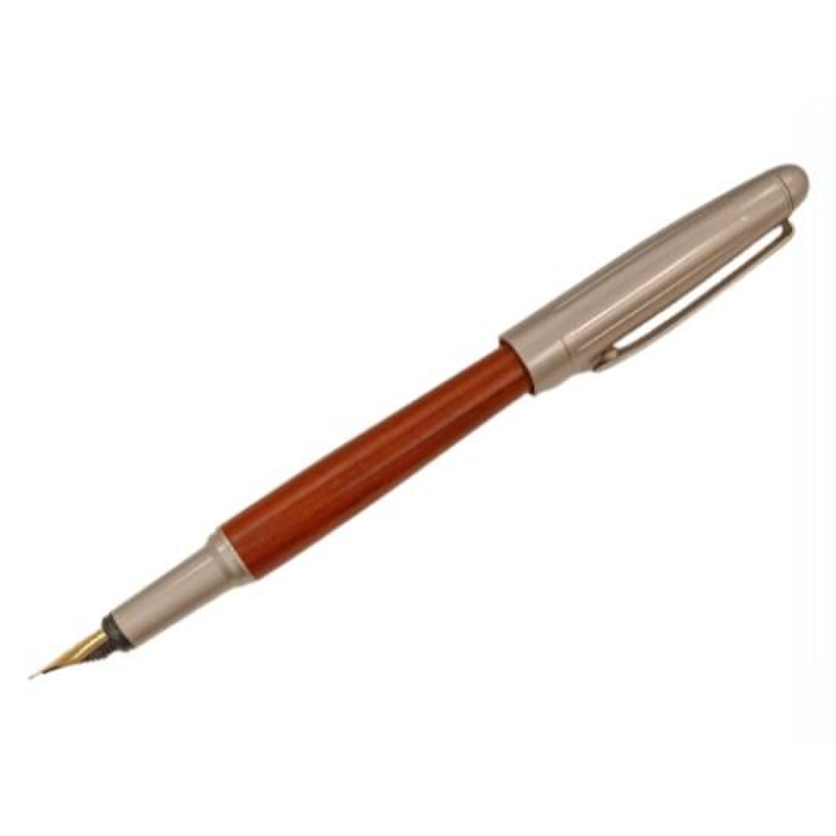 Imperial Wood Fountain Pen with Silver Trim, Fine Nib – Lightweight Bamboo Design, Matt Brown