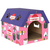 PawHut 2-in-1 Cat Scratching Board House with 4 Paw-Shaped Vents & Cat Grass – Cardboard Cat Bed, Pink