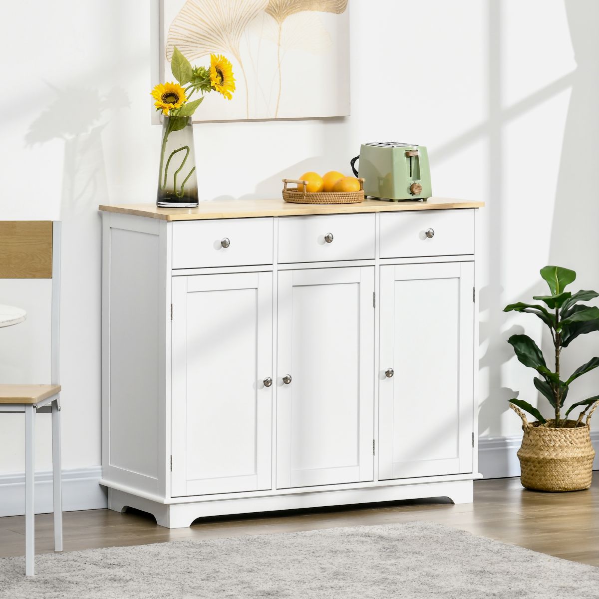 Kitchen Storage Cabinet with 3 Cupboards & 3 Drawers – Large Capacity Dining Room Sideboard