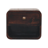 Artisan Furniture Mini Curved Wall Mounted Bedside Table, 1 Drawer – Solid Mango Wood, Dark Brown