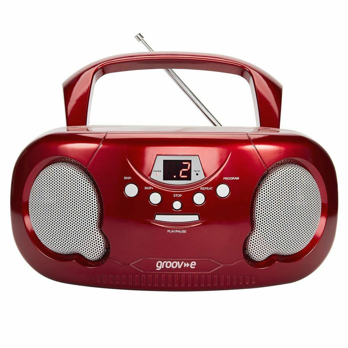 Groov-e Original Boombox – Portable CD Player with AM/FM Radio, Aux-In and Headphone Socket, Red