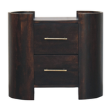 Artisan Furniture Solid Wood Valencia Two-Drawer Bedside Table, Curved Side Panels – Velvet Mocha, Dark Brown