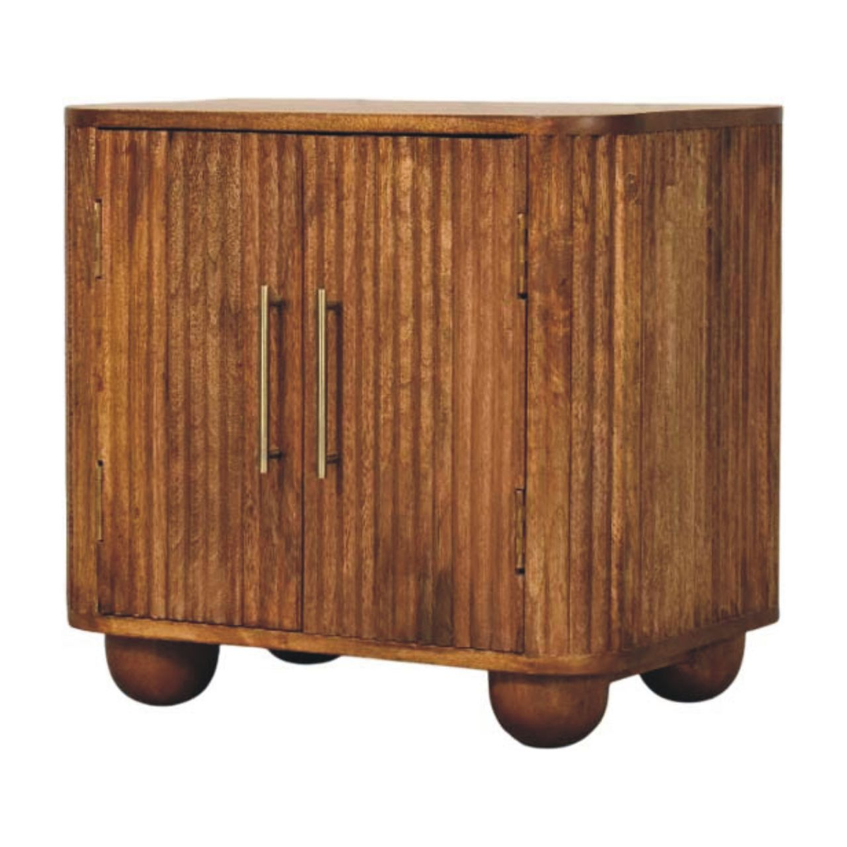 Artisan Furniture Solid Wood Solis Fluted Mini Sideboard with 2 Soft-Close Doors – Amber Oak, Beige