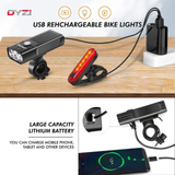 USB Rechargeable Bike Light Set with Bright Front LED, Tail Light & Built-in Power Bank – Waterproof