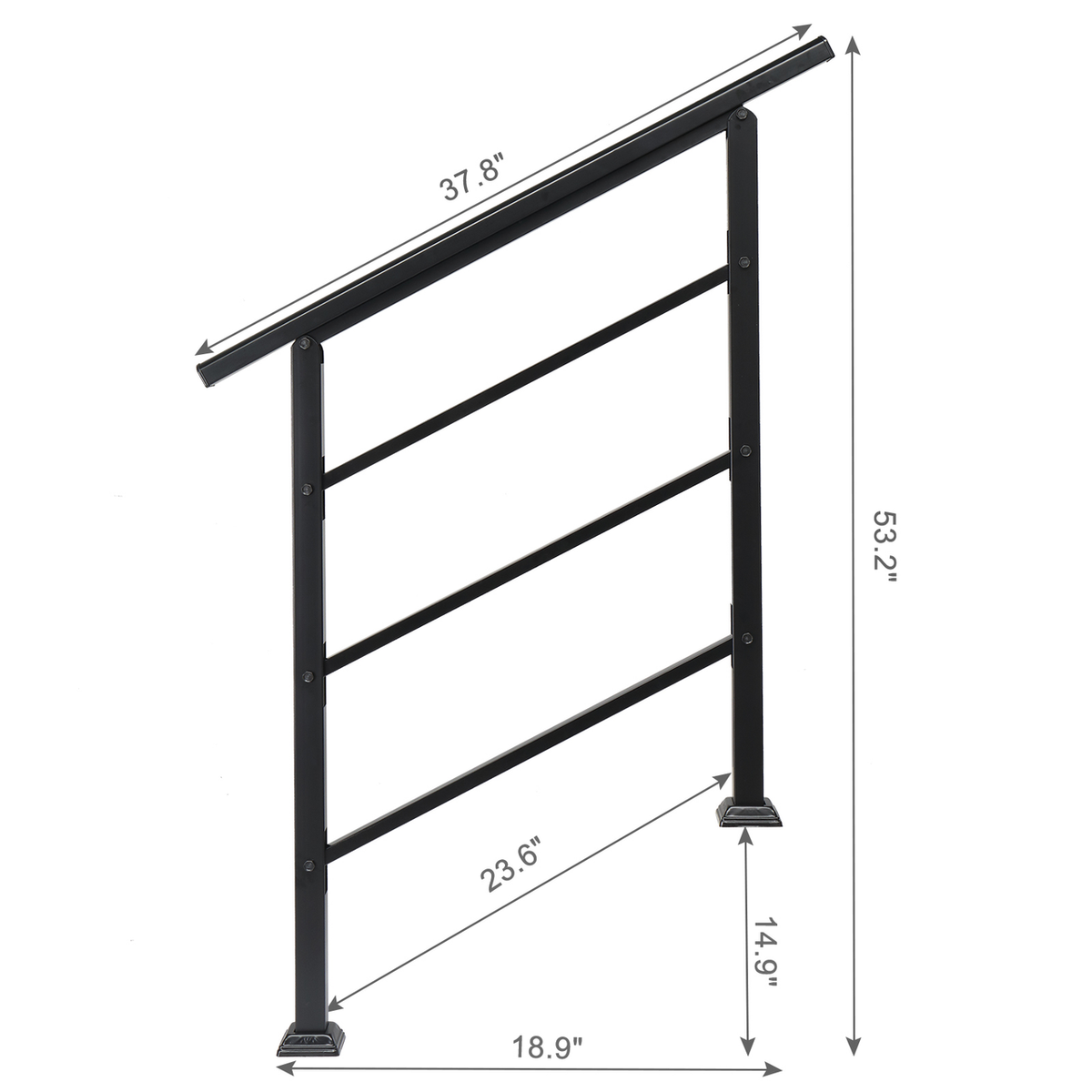 Wrought Iron Handrail for Outdoor Steps, Fits 1 to 3 Steps – Black Powder-Coated Rail with Installation Kit