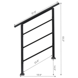 Wrought Iron Handrail for Outdoor Steps, Fits 1 to 3 Steps – Black Powder-Coated Rail with Installation Kit