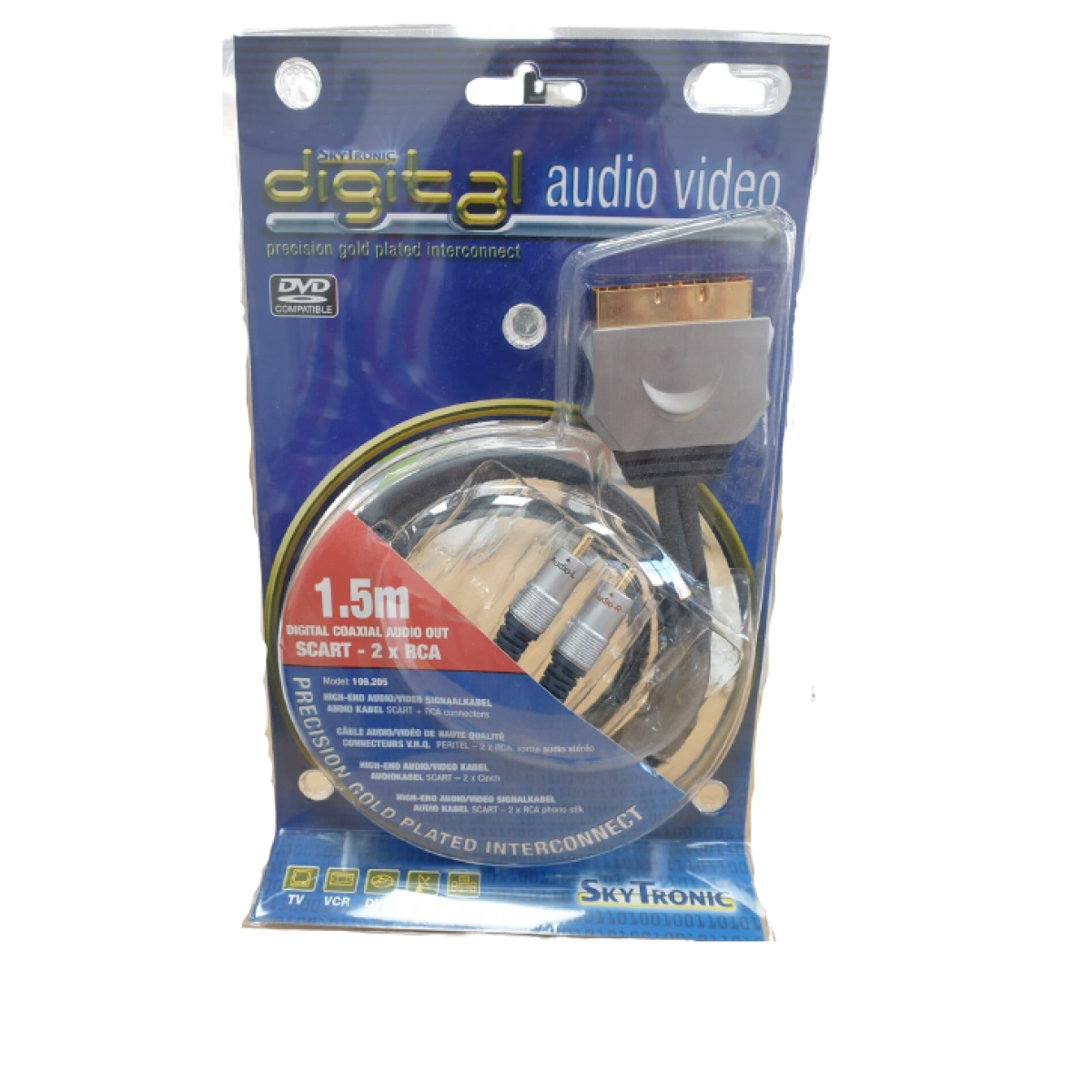 SKYTRONIC Digital Audio Video Scart to 2 Phono Cable 109.205 – Gold Plated Contacts, Shielded