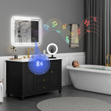 LED Bathroom Mirror 80 x 60cm with Bluetooth Speaker, Digital Clock & Demister – Horizontal Wall Mount