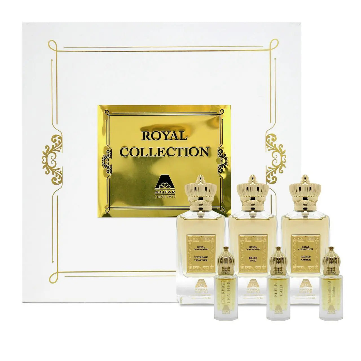 London Musk Royal Collection Arabic Fragrance Set – Smokey Amber, Extreme Leather & Elite Oud, with Bukhoor