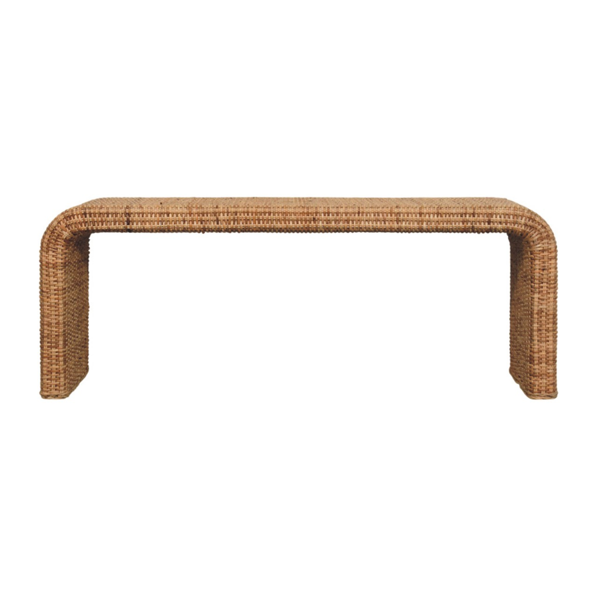 Artisan Furniture Rattan Weave Solid Mango Wood Bench – Entryway & Bedroom Seating, Beige