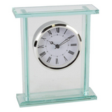 Wm. Widdop Glass Mantel Clock with Silver Bezel and Roman Numeral Dial – Contemporary Design