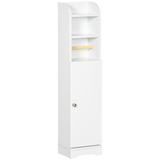 kleankin Freestanding Bathroom Storage Unit with Adjustable Shelf and Toilet Roll Holder – Slim, White