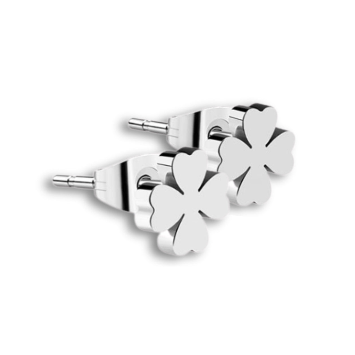 Aye Do Gifts Four Leaf Clover Stud Earrings – Hypoallergenic Stainless Steel Good Luck Jewellery, Silver