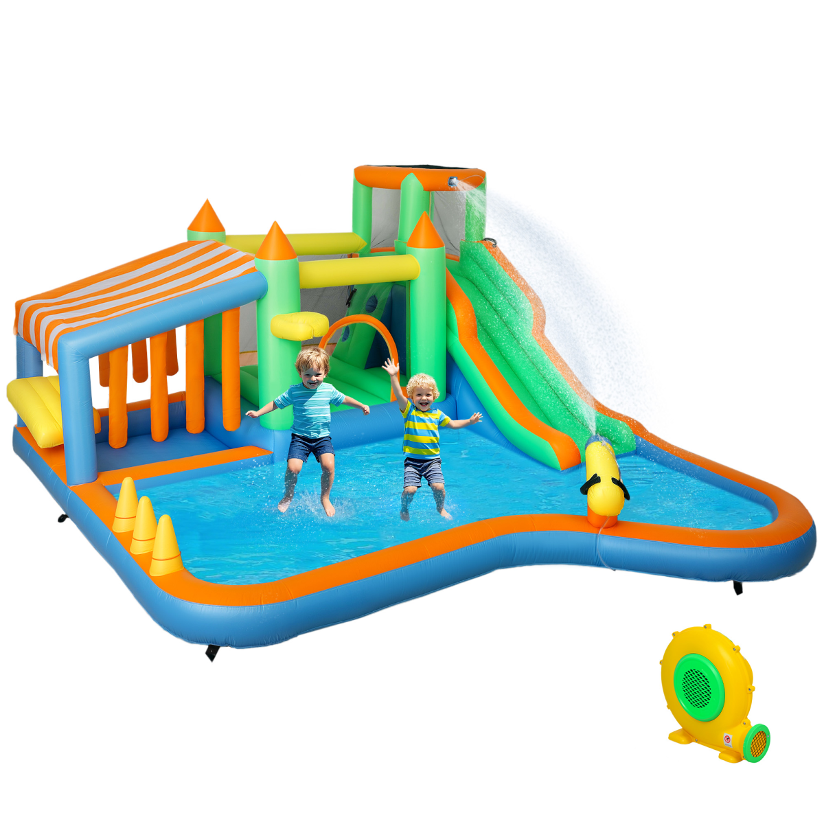 AIYAPLAY Bouncy Castle with Ball Pit, Slide, Splash Pool & 680W Blower – Garden Inflatable for Up to 4 Kids