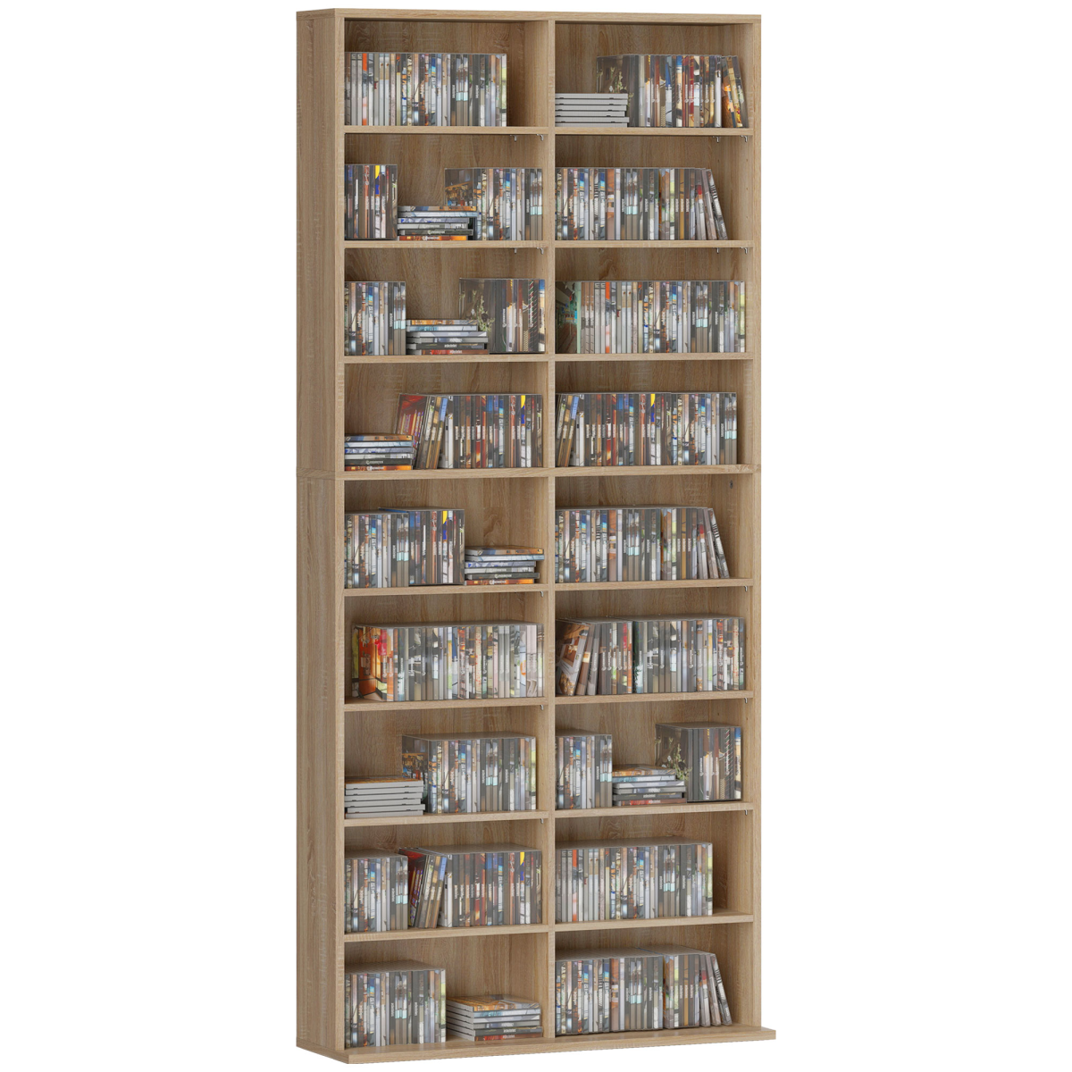 HOMCOM CD & DVD Storage Tower with 18 Compartments – Holds 640 CDs or 360 DVDs, Natural Wood Finish
