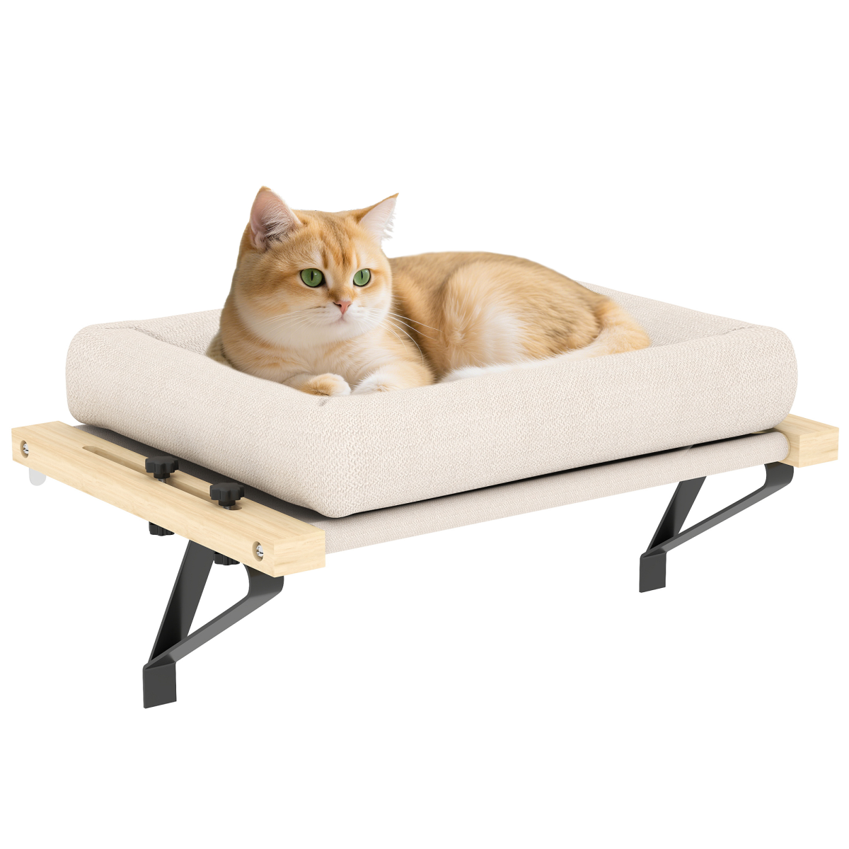 PawHut Cat Radiator Bed with Adjustable Bracket, Hanging Hammock & Cushion – Pine Wood Window Perch, Cream