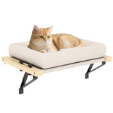 PawHut Cat Radiator Bed with Adjustable Bracket, Hanging Hammock & Cushion – Pine Wood Window Perch, Cream