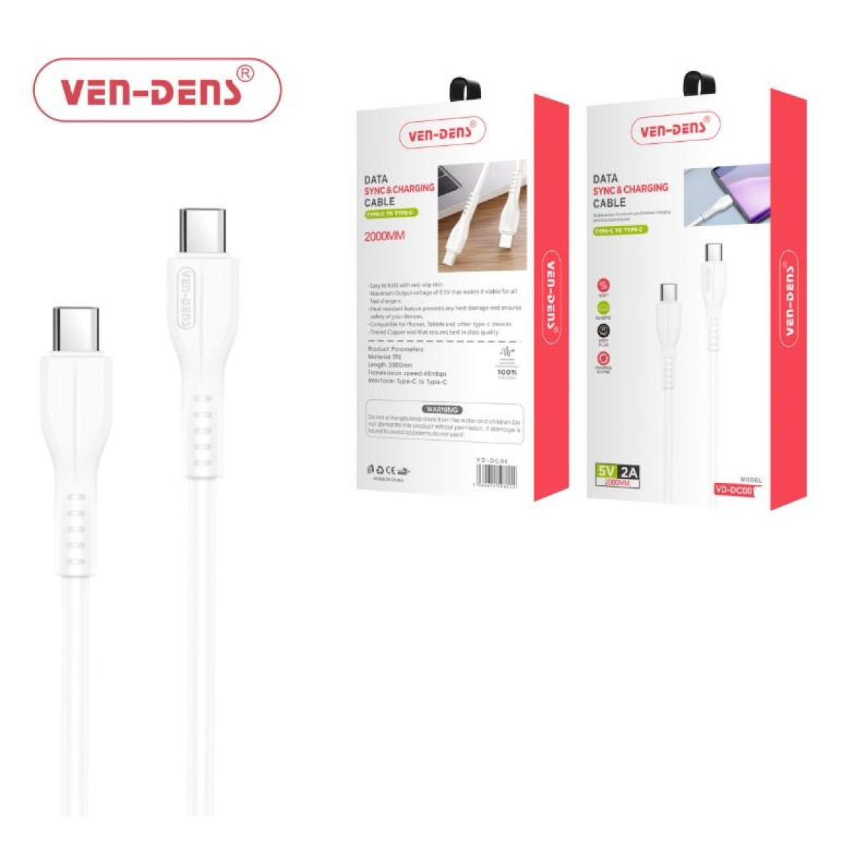 Ven-Dens USB-C to USB-C Cable, 1m – Fast Charging & Data Transfer Lead for Phones & Tablets, VD-DCD06-1M