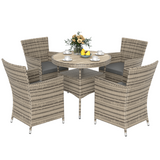 Outsunny 5-Piece Rattan Dining Set for 4 with Cushioned High-Back Chairs & Two-Tier Table – Patio, Grey