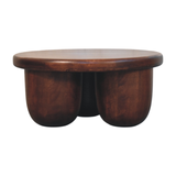 Artisan Furniture Clara Sculpted Solid Mango Wood Coffee Table with Pillar Legs – Winewood Oak, Brown
