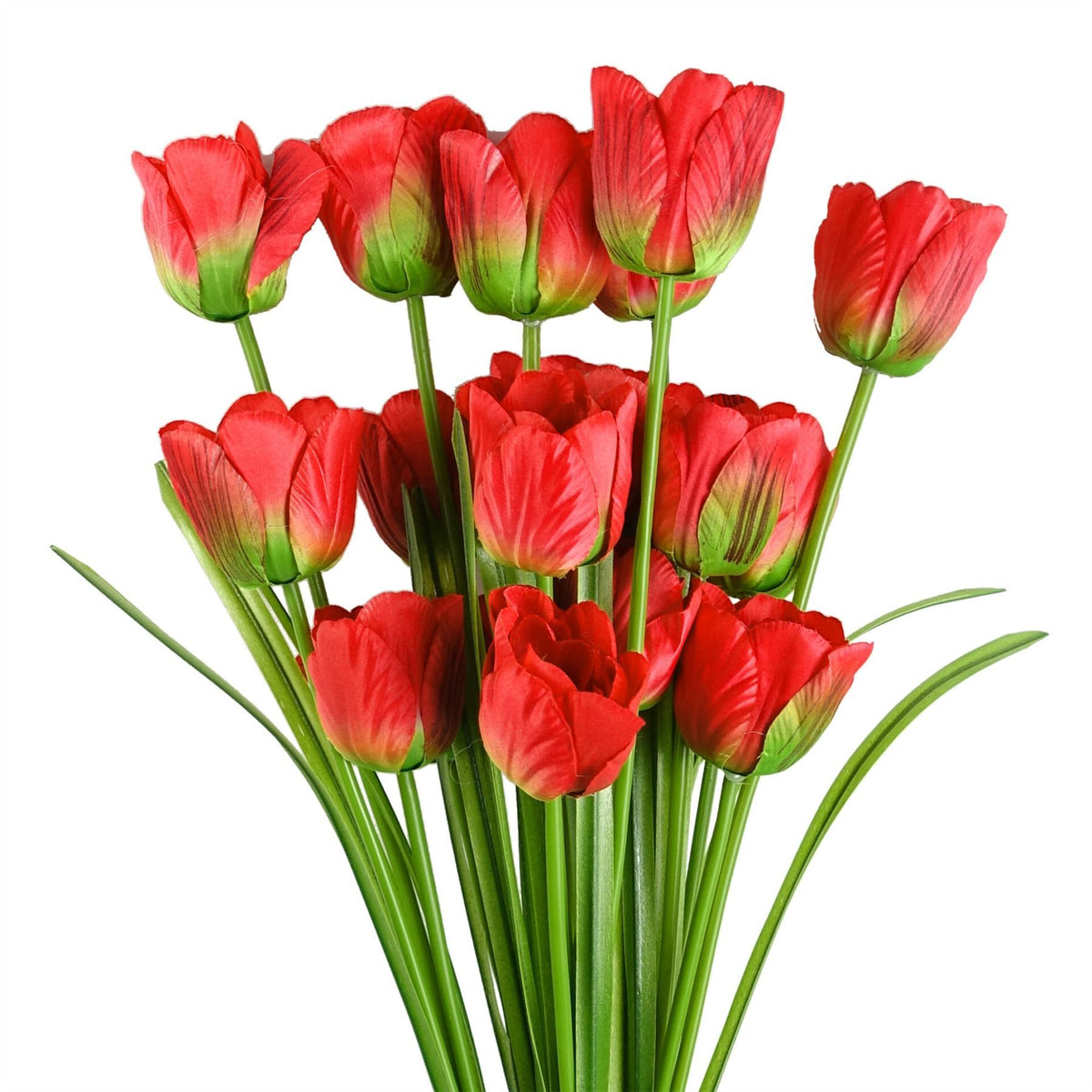 Leaf 80cm Artificial Tulip Stem with Three Silk Flowers and Wired Stem – Red